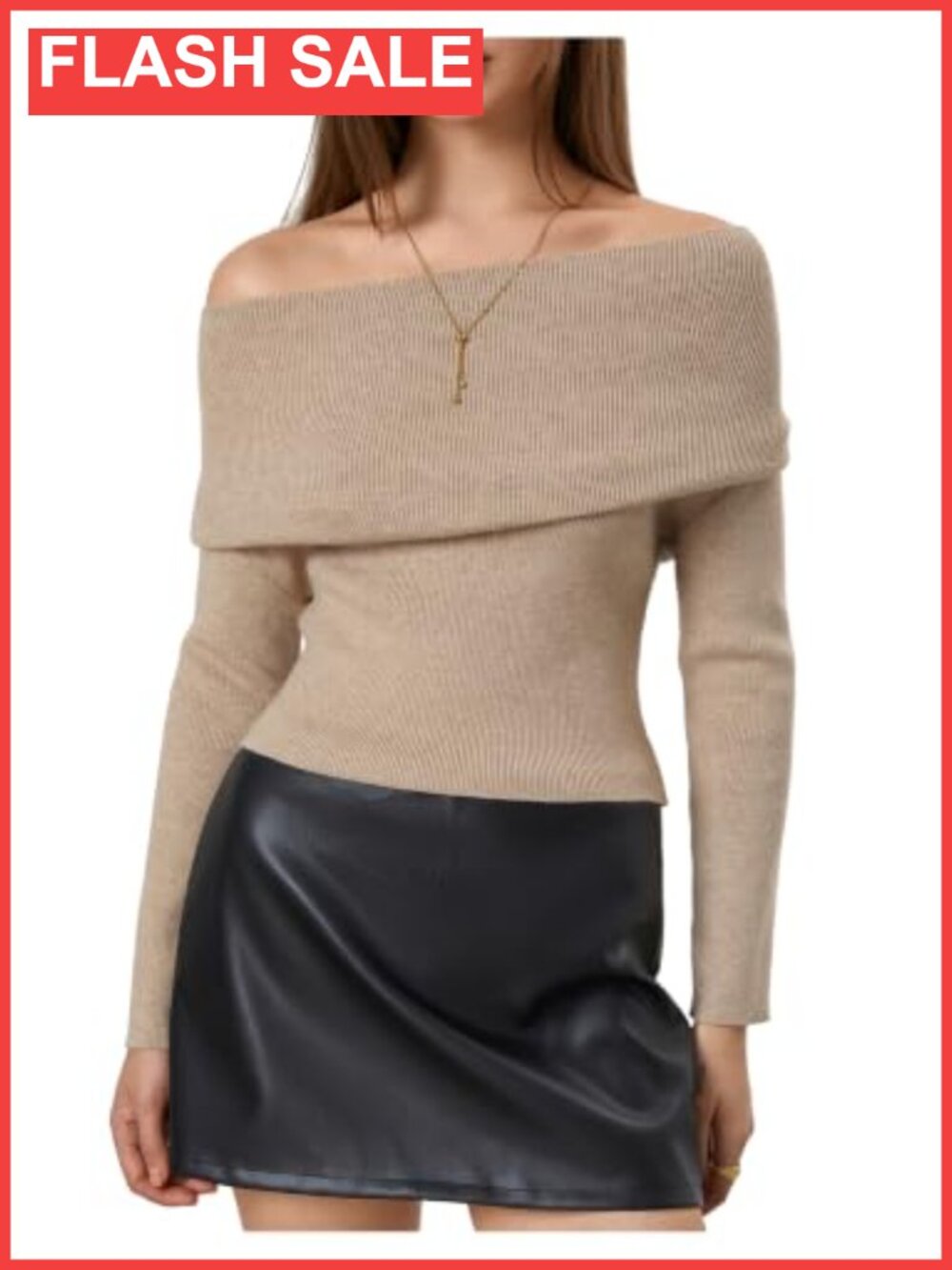 Off The Shoulder Knit Sweater Top Long Sleeve Elegant Pullover